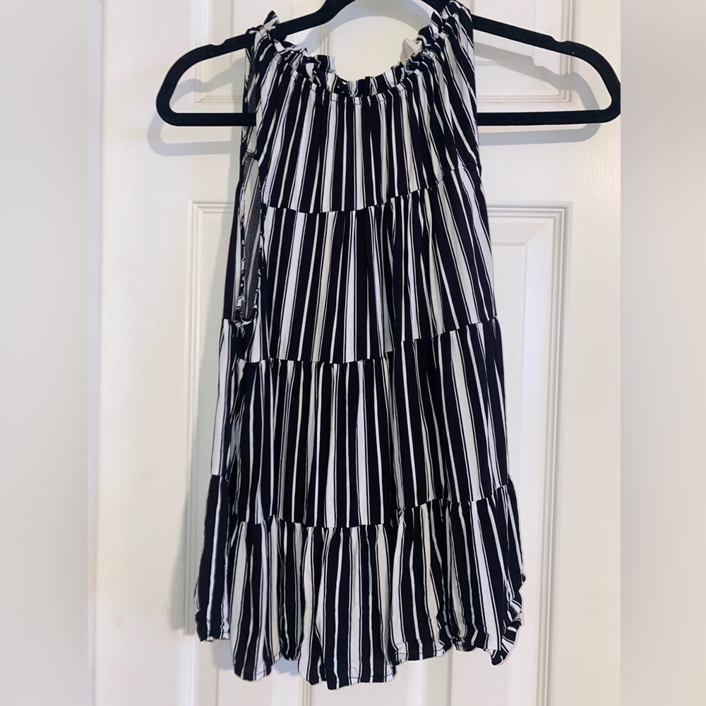 Savanna Jane Black and White Striped Halter‎ Top